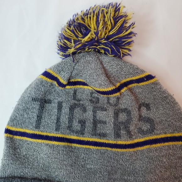 NCAA LSU Tigers Louisiana State Winter‎ Hat Beanie Cap Pom Grey - Picture 3 of 5